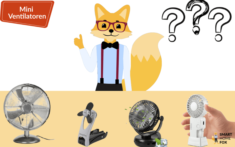 Verschiedene Mini-Ventilatoren sind bei Smart-Home-Fox im Test auf dem Tisch.